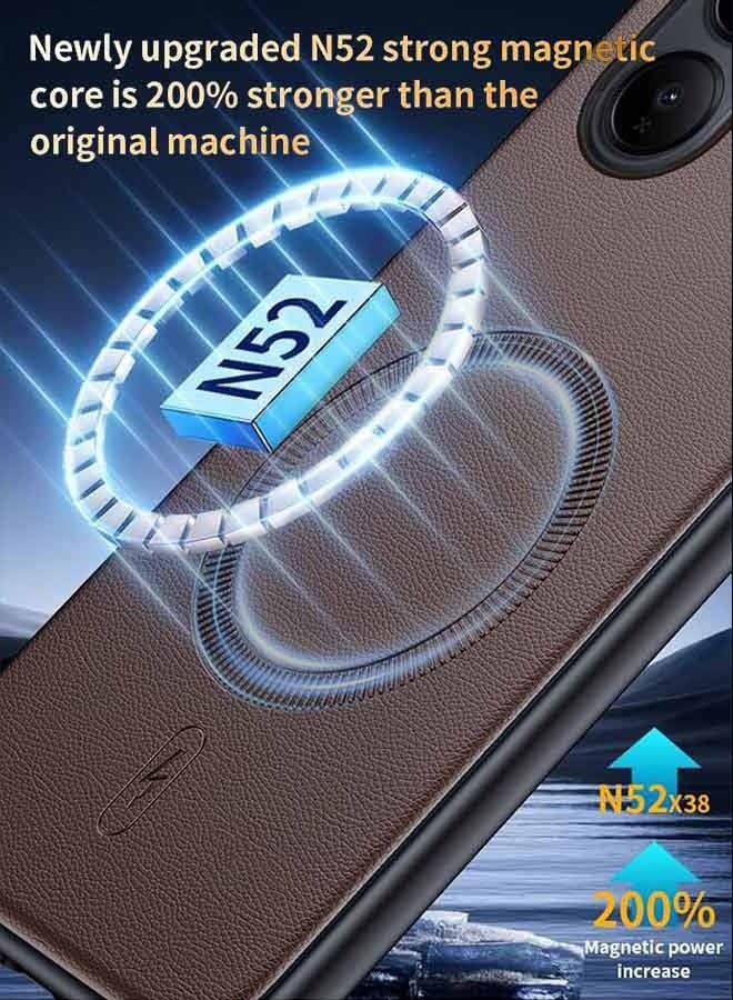 Magnetic Case for  Vivo V60 Lite 5G, [Strong Magnetic Charging][N52 Magnetic Ring Design][All-Round Protection]Luxurious Leather Texture Drop Protection Phone Case for  Vivo V60 Lite 5G 6.77 inch, Brown - Image 3